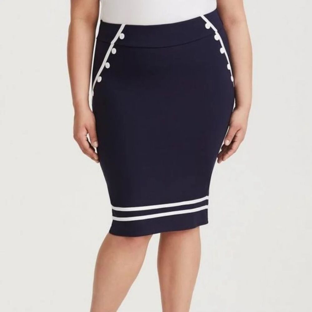 Torrid Retro Chic Ponte Pencil Skirt Nautical Navy Blue Plus Size 5 (28) 5X New